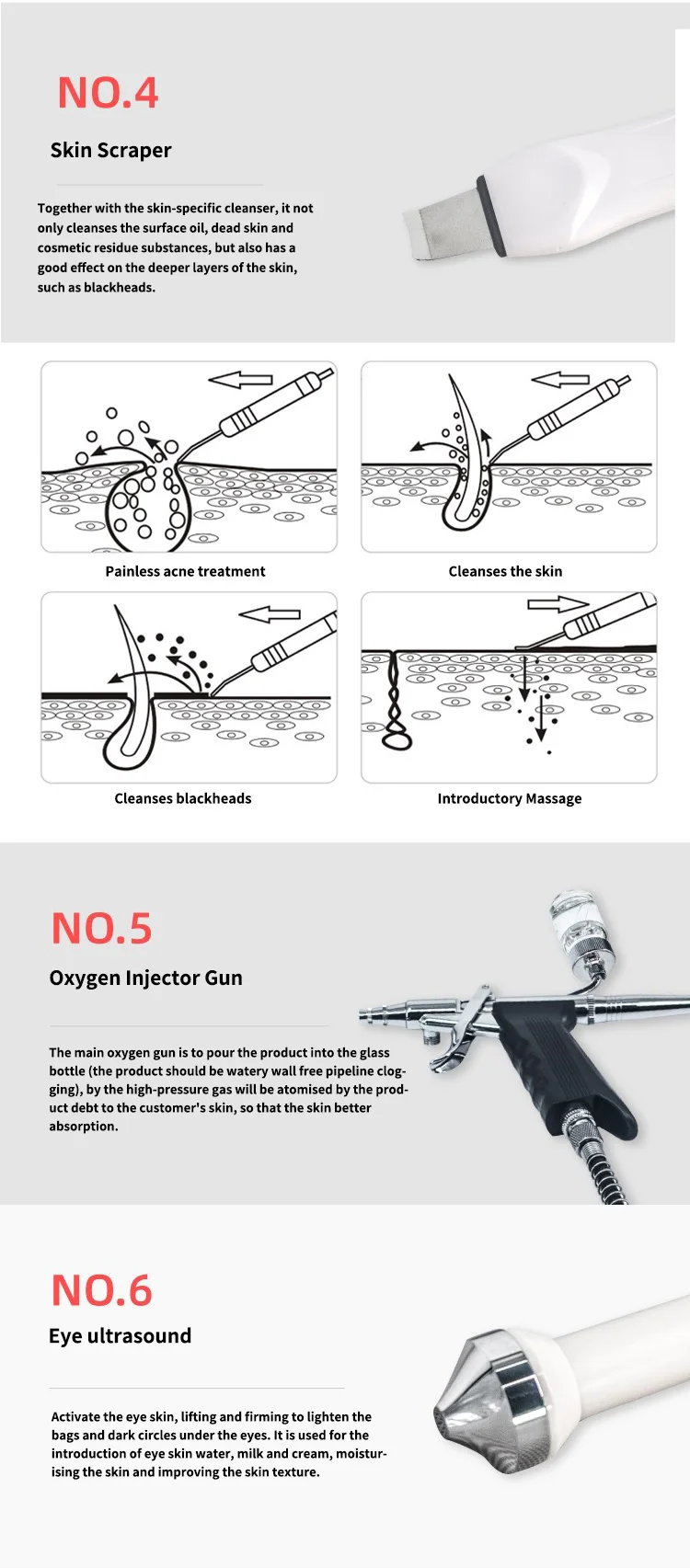 Hydra Skin Treatment Products Oxygen 10 in 1 Cold Light Detoxification Suction Pen Skin Rejuvenation Device
