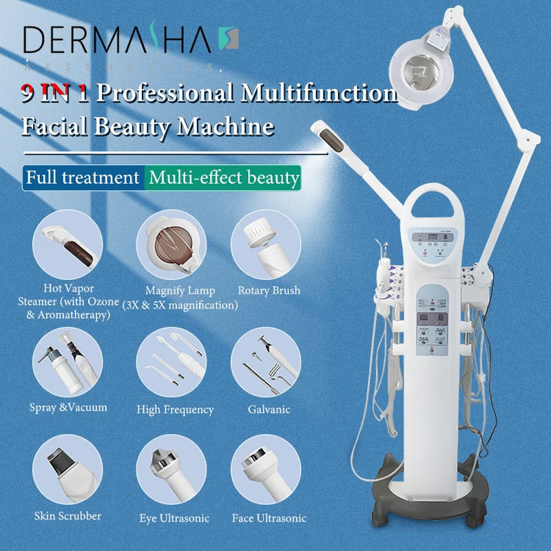 Dermasha 9 in 1 Multifunctional Facial Steamer Skin Cleaning Machine 9 in 1 Multifunctional Facial Steamer Skin Cleaning Machine